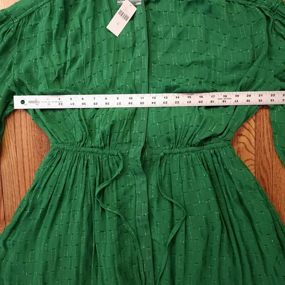 Anthropologie Womens Flared Dress Size M Green Tied Button Down Sleeved NEW - Picture 4 of 10